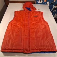 Vintage 1980s Guess Reversible Vest Red Blue Puffer Hood Hong Kong Medium