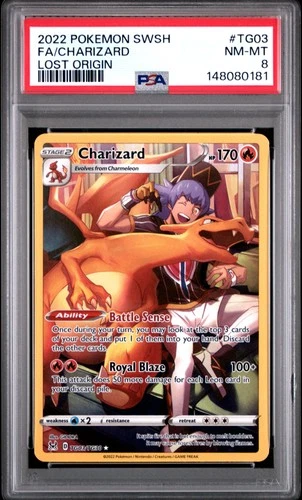 2022 POKEMON SWORD & SHIELD LOST ORIGIN #TG03 FULL ART/CHARIZARD PSA 8