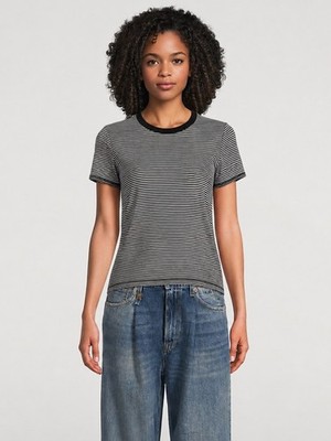 NEW R13 cotton Baby T-Shirt In black white micro Stripe Print Small crewneck top
