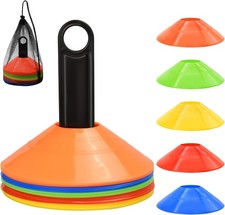 25 Pack Agility Soccer Cones Set with Carry Bag  Holder   5 Colors