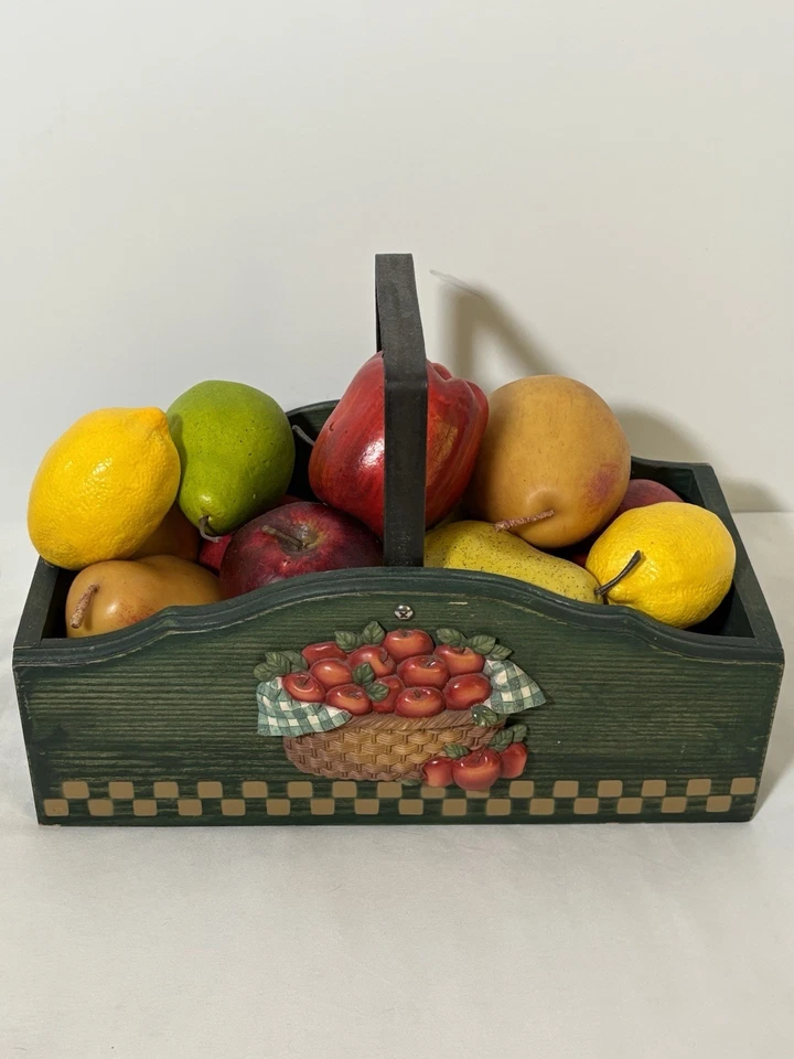 Vintage Wooden Fruit Basket Crate w/ Movable Handle Country Farmhouse Decor 13” - Image 2 of 4