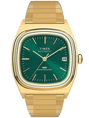 Timex 1983 E-Line Reissue TV Dial Gold Green Dial Automatic Watch New R8041026