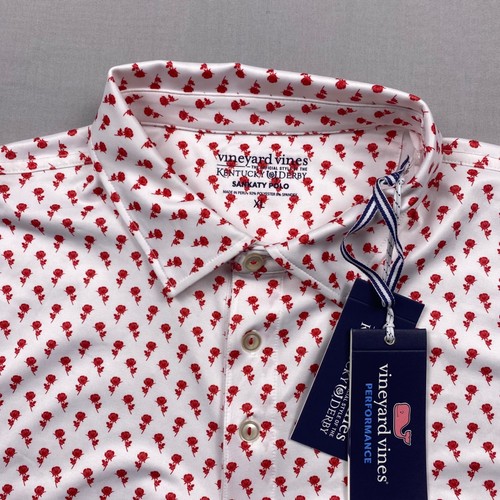 Vineyard Vines Sankaty Kentucky Derby Rose Micro Polo Mens XL White Performance