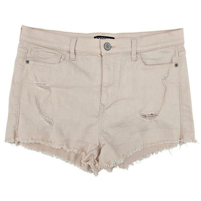 Express 12 Shortie High Rise Denim Shorts Womens Blush Pink Distressed Frayed