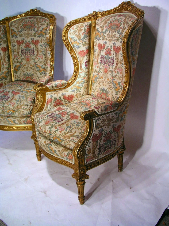 Antiguo PAR DE SILLAS DE ALA LOUIS XVI BERGERE CALIDAD MUSEO/CON PAPELES DEL GOBIERNO DE ITALIA Foto 2 de 4