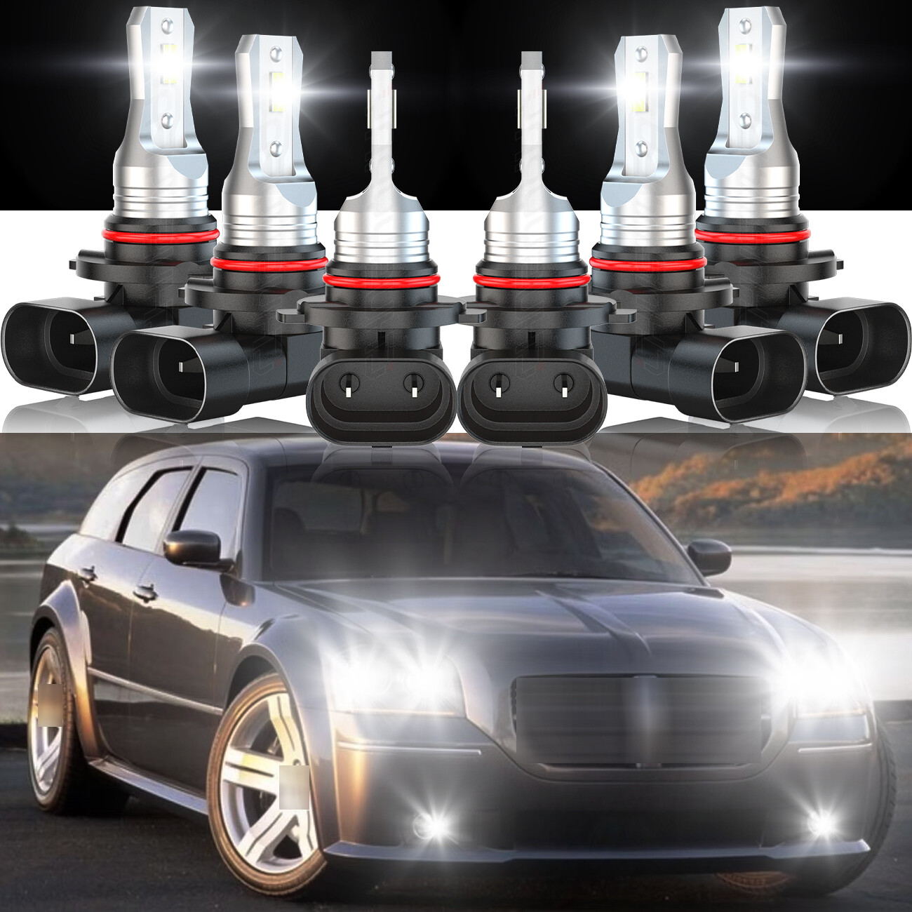 Car LED Headlight + Fog Lights Bulbs Combo For Dodge Magnum 2005 2006 2007 2008