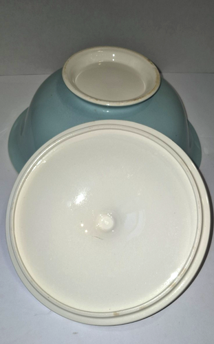 MCM Vintage piedistallo servizio ciotola con coperchio ~ piatto coperto ~ blu ~ floreale su coperchio - Foto 5 di 12