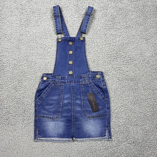 Cutie's Fahion Overall Skirt Girls 6 Blue Denim Built In Shorts Raw Hem - Picture 1 of 9