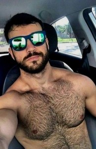 Shirtless Muscular Male Hairy Chest Beard Masculine Gym Hunk Photo