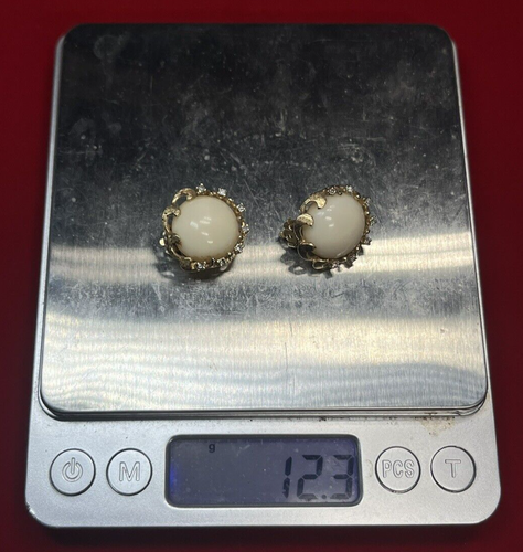 14K Yellow Gold Angelskin Coral Diamond Clip-On Earrings - Picture 11 of 11