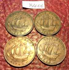 DATE-RUN OF 4 KING GEORGE VI BRONZE HALFPENNIES 1940-43 - JOB LOT 8406