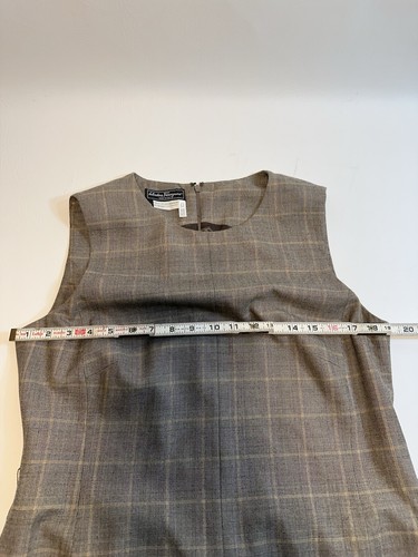 Salvatore Ferragamo Womens 100% Wool Belted Plaid Dress Grey Beige Size EUR 48 - Picture 13 of 17