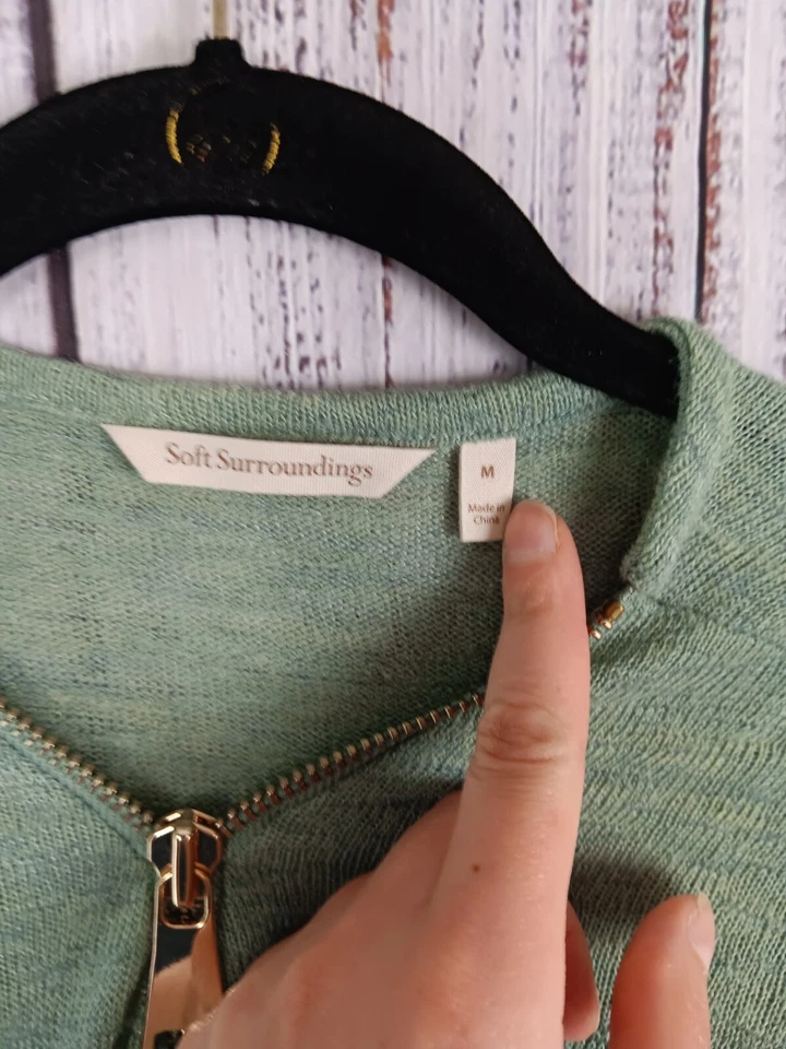 Suéter Soft Surroundings Para Mujer’s M Verde Salvia Valentina Cremallera Tejido Ligero Foto 4 de 4
