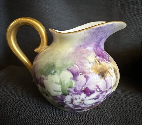 SET OF ANTIQUE HAND PAINTED PORCELAIN CREAMER AND SUGAR - Picture 8 of 10