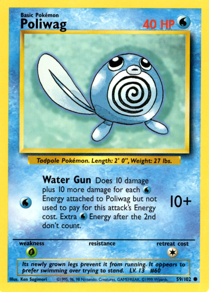 POLIWAG 59/102 BASE SET UNLIMITED POKEMON TCG CCG 1999 NM