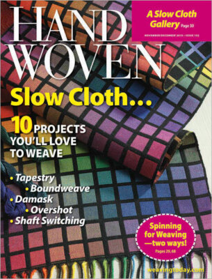 Handwoven magazine nov/dec 2010: SLOW CLOTH, tapestry boundweave damask overshot