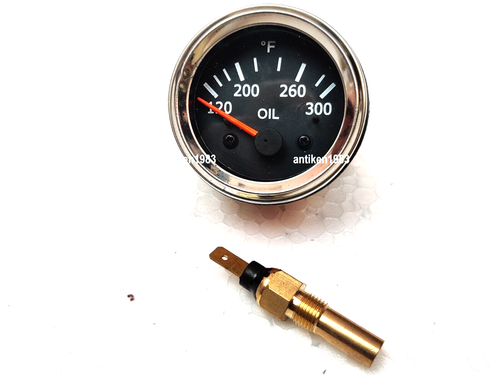 Elec Oil Temp Gauge 2 1/16" / 52mm with Sender 1/8" Black chrome bezel