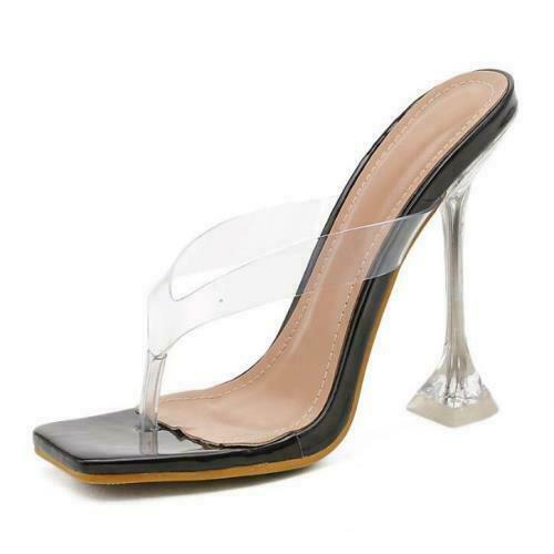 Mujer Tanga Zapatillas Transparente PVC Sandalias Sexy Fiesta Tacones Altos Verano Lo último - Imagen 1 de 14