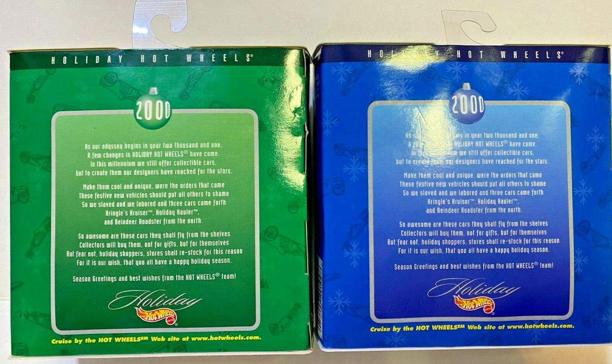 HOT WHEELS HOLIDAY 2000 SET OF 2 - MINT IN BOX - FREE SHIPPING