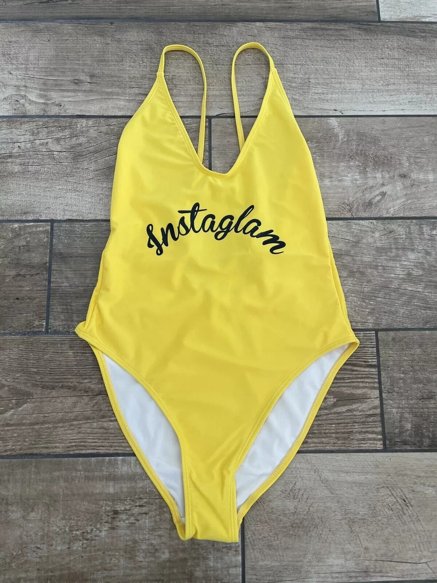 BNWT Boohoo Swimming Costume Size 10 Instaglam Yellow Scoop Neck