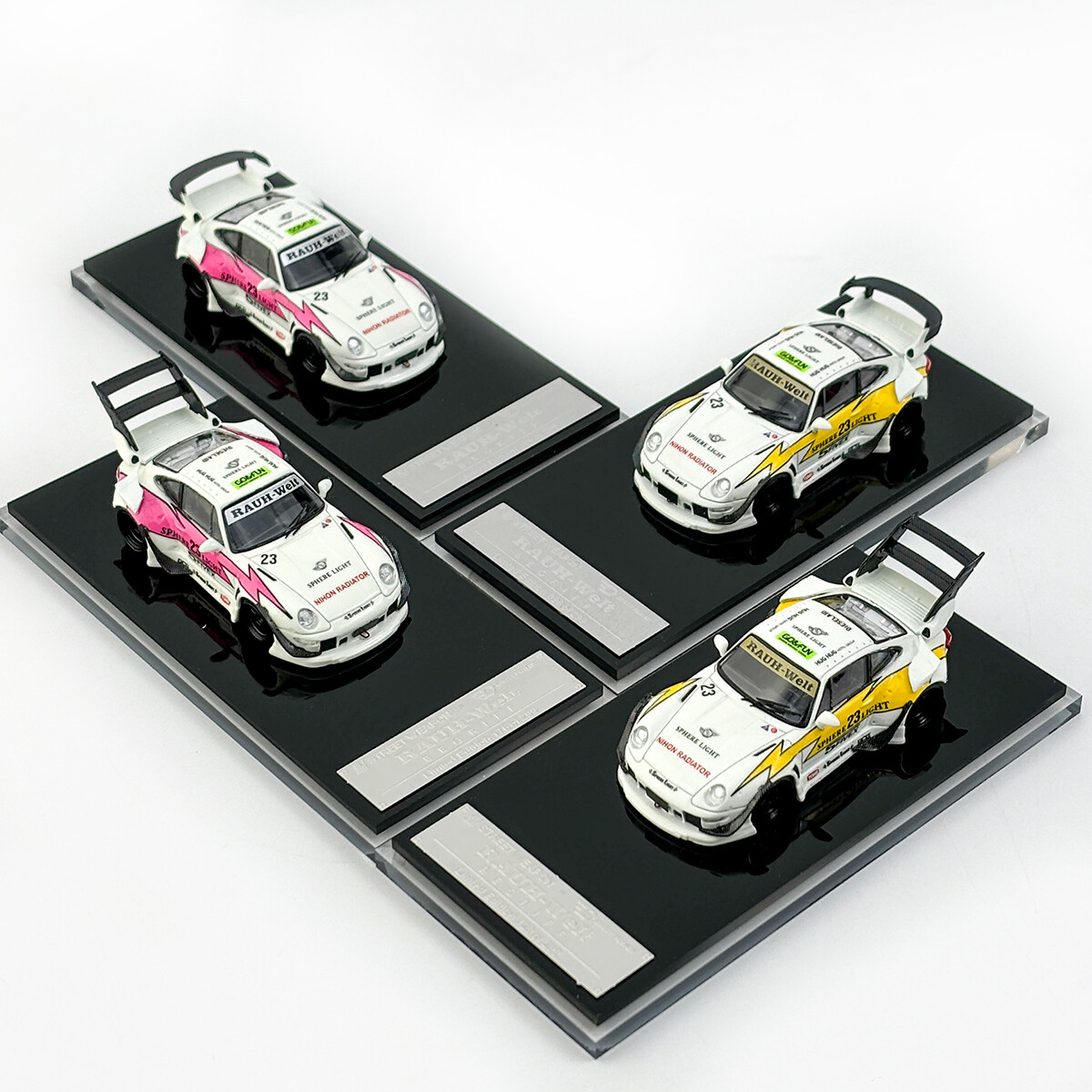 1:64 Porsche RWB 993 Noctilucent Yellow or Pink Lightning Diecast Model