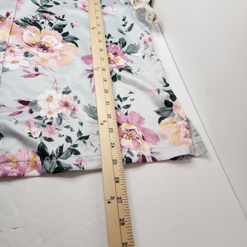 Lilac + London Satin Floral Button Front Pajama Short Sleeve Lace Trim TOP ONLY - Picture 11 of 11