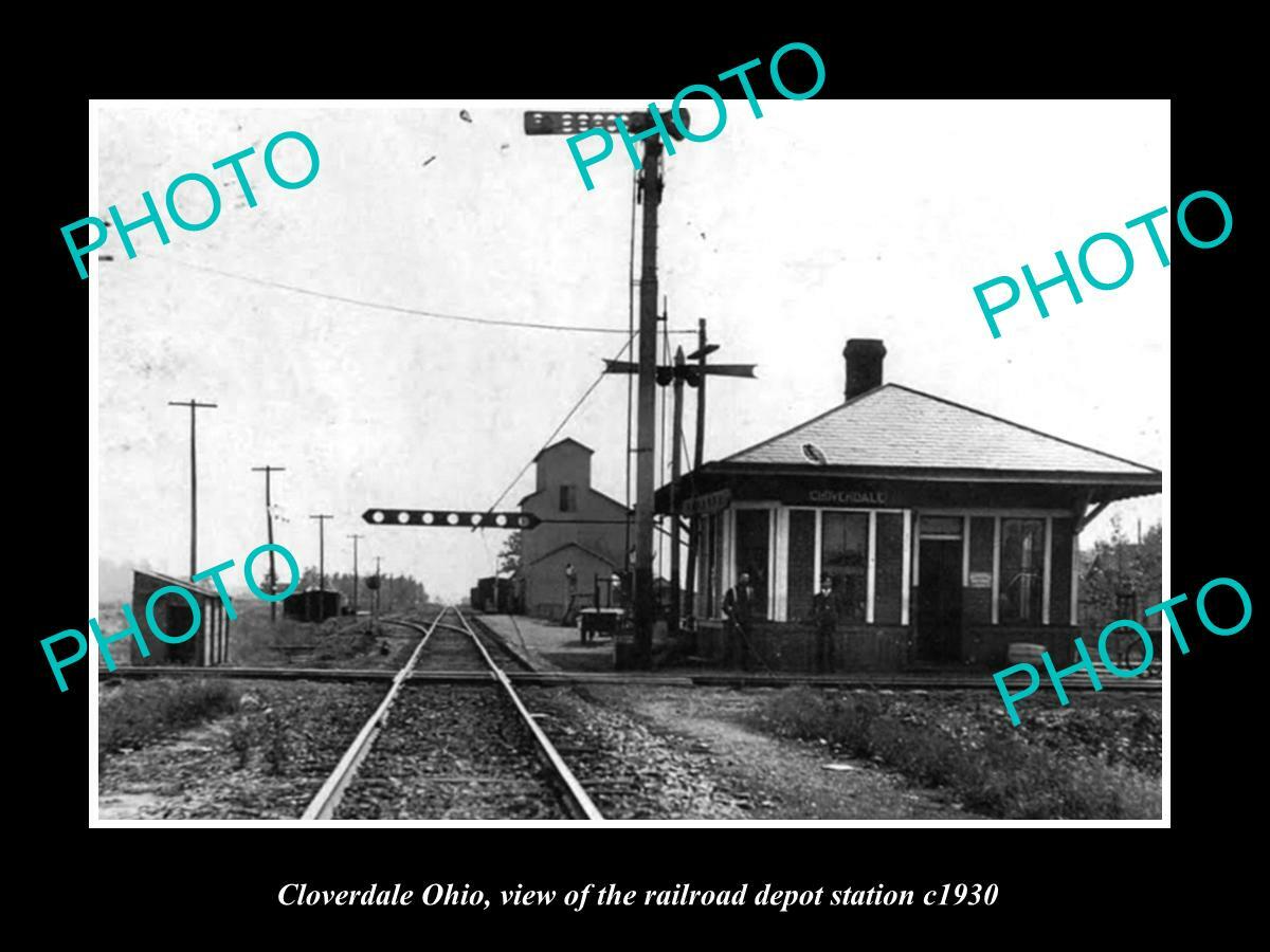 OLD POSTCARD SIZE PHOTO OF CLOVERDALE OHIO THE RAILROAD DEPOT STATION