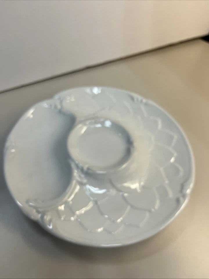 Plato Williams Sonoma Blanco Cerámica Aperitivo Chip & Dip Hoja Patrón Usado en Excelente Condición Foto 3 de 4