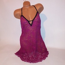 Secret Treasures Lingerie Chemise Slip Babydoll Fuchsia Black Ruffle Lace New