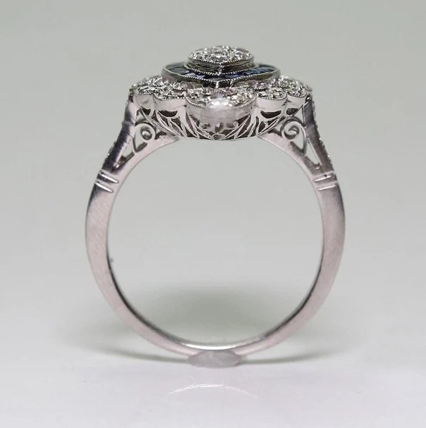 Art Deco Halo Style Women's Wedding Ring With 1.25CT Simulated Shiny Sapphire - Image 3 of 4