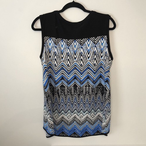 Notations Women's Blue Black Sleeveless Top Shirt Tank Sz XL Silver Cool Sliming - Picture 2 of 5