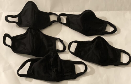 Hanes Adult Cloth Face Covering Black Cotton Polyester Solid Black 5 Pack - Picture 2 of 4