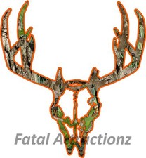 Camo Orange Deer Skull S12 Vinyl Sticker Decal Hunting Buck trophy whitetail bow
