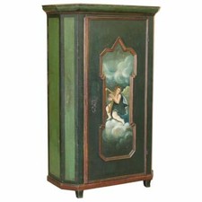 CIRCA 1800 HAND PAINTED GREEN SWEDISH HALL OR POT CUPBOARD WARDROBE MUSICAL DECO