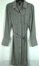 WHBM Shirt Dress Size 2 Striped Belted Blouse Style Mini Roll Tab Sleeve Unlined