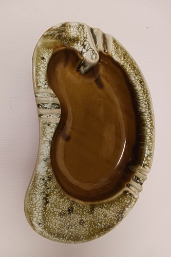"Cenicero vintage de esmalte por goteo de cerámica verde aguacate 14""x 8"" EE. UU. mediados de siglo" - Imagen 2 de 9
