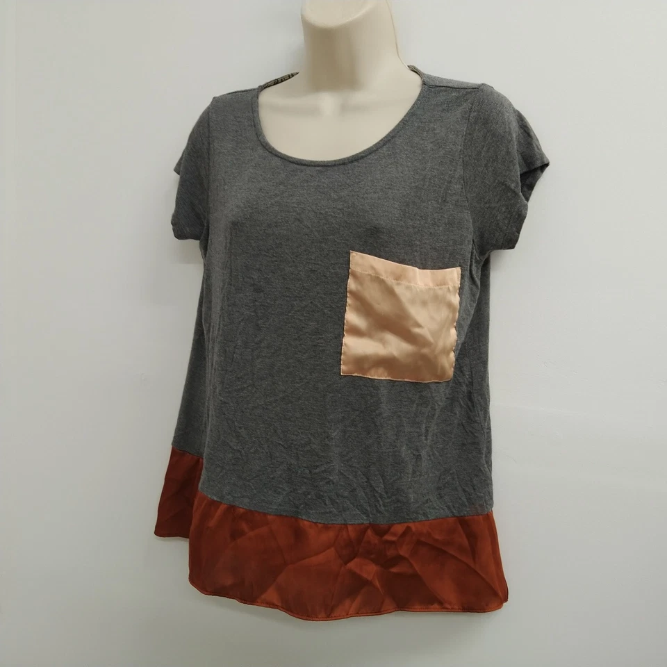 Dolan Top Mujer Pequeño Gris Rojo Manga Corta Pullover Informal Damas Foto 3 de 4