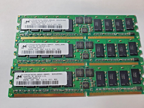 3pcs MT9VDDF3272G-256G3 PCI2100R-25331-Z 256MB DDR256 ECC REG 184pin 750MB total - Picture 1 of 3