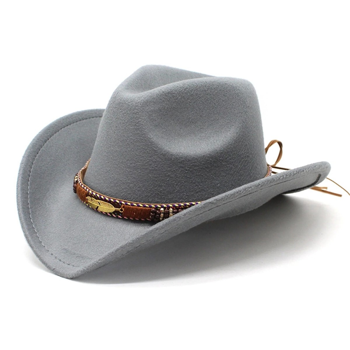 Light Gray Felt Western Hat with Feather Accent Cuernos Chuecos Durango 6X Charcoal Grey Tejana Hat main image 3