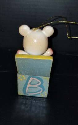 Vintage RUSS 1970s Wood Teddy Bear Jack In The Box Ornament Marked