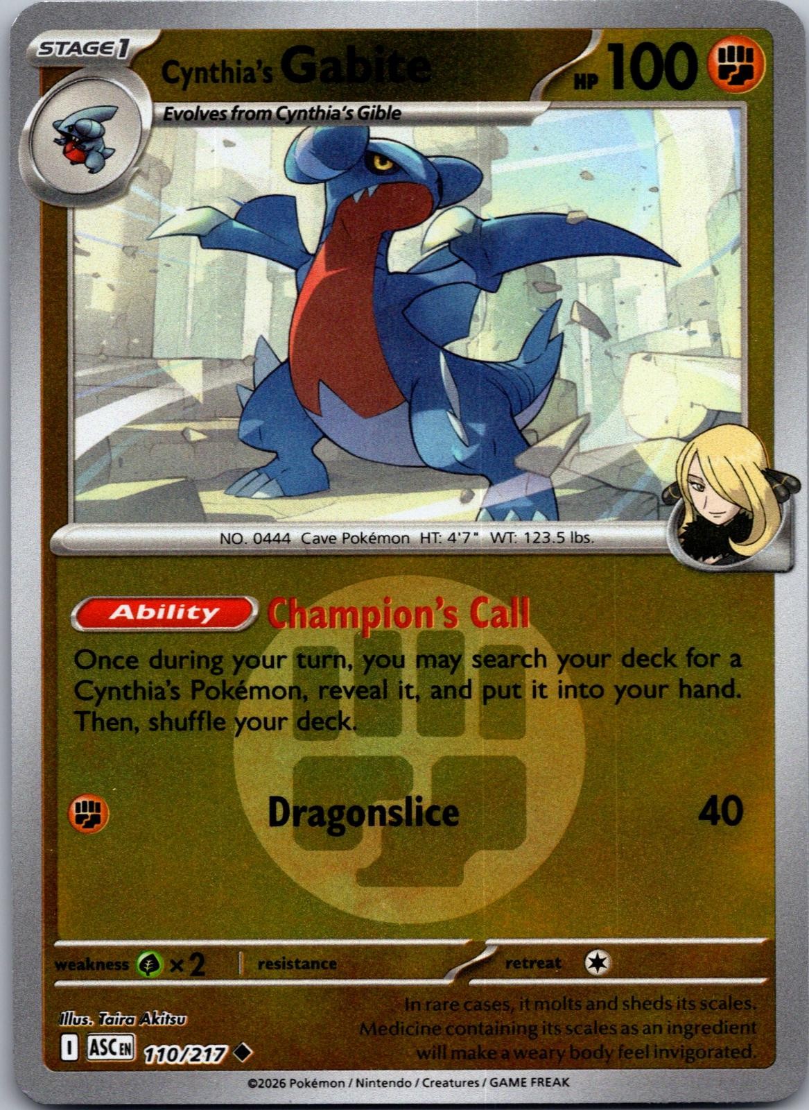Cynthia's Gabite (Energy Symbol) 110/217 Ascended Heroes Pokemon RH NM/M
