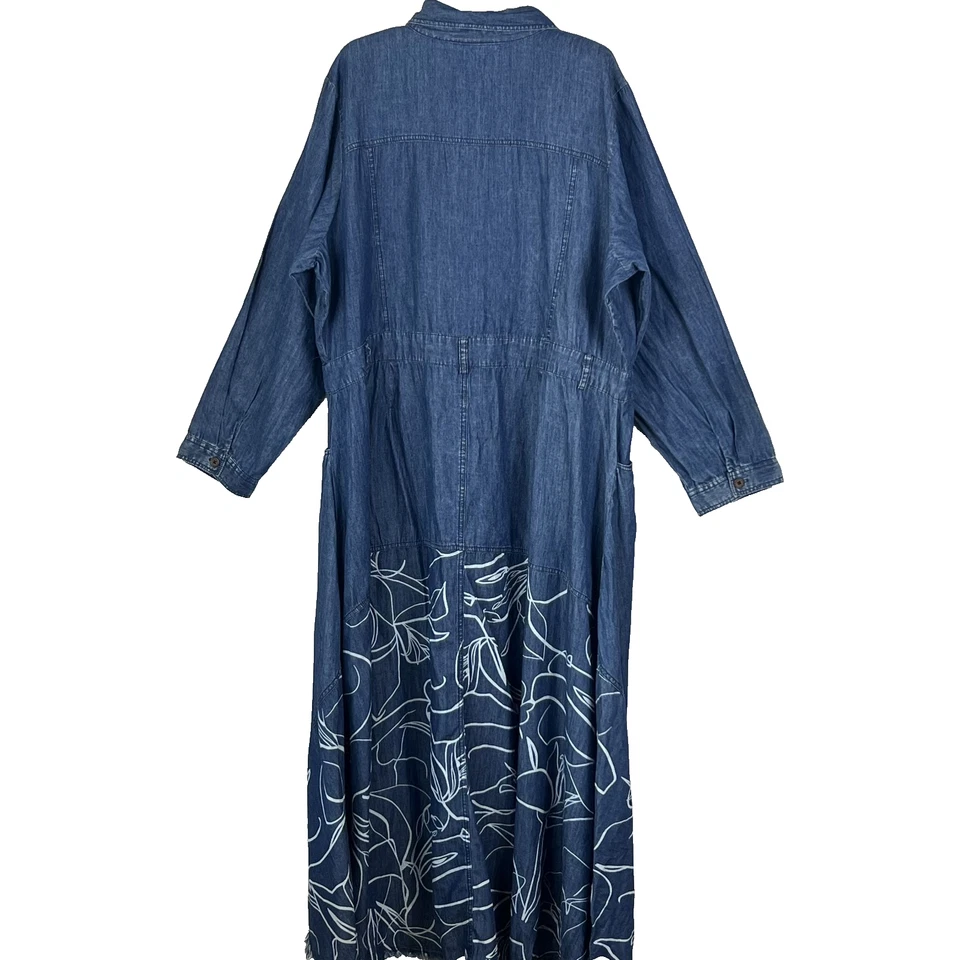 Maxi Vestido Ashley Stewart 22 Línea A Denim Botón Completo Moda Manga Larga Foto 2 de 4