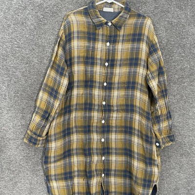 CP Shades Shirt Dress Womens M Multicolor Plaid Button Front Cotton Pockets USA