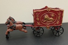 Cast Iron Horse Drawn Red Lion Circus Wagon with 2 Horses