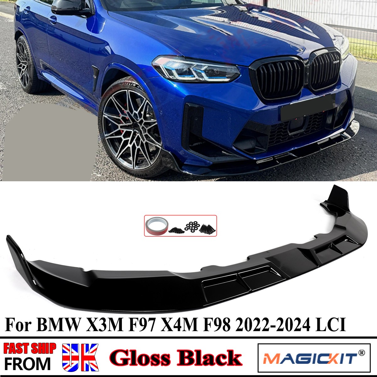 FOR BMW X3M F97 X4M F98 LCI FRONT SPLITTER SPOILER LIP GLOSSY BLACK 2022-2024