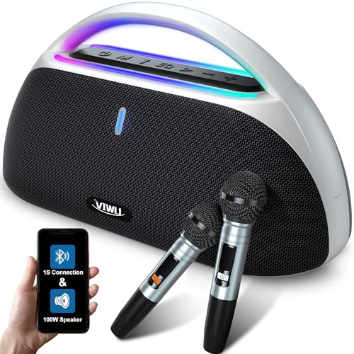 Karaoke Maschine mit 2 kabellosen Mikrofonen, 140 Peak 100W tragbar Bluetooth - Bild 1 von 6
