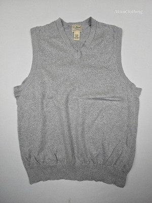 L.L. Bean V-Neck Pullover Weste Herren M Grau Baumwolle Kaschmir Grandpaccore Strick 597