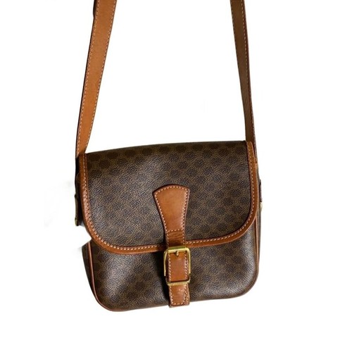 CELINE Shoulder Bag PVC Brown Womens Monogram Buckle Crossbody Casual Daily