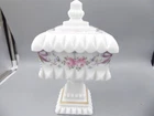 VTG WESTMORELAND MILK GLASS HAND PAINTED WEDDING PEDESTAL BOX 10" CANDY DISH