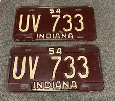 RARE 1954 INDIANA LICENSE PLATE PLATES PAIR ALL ORIGINAL LOWER DIGIT CHEVY FORD